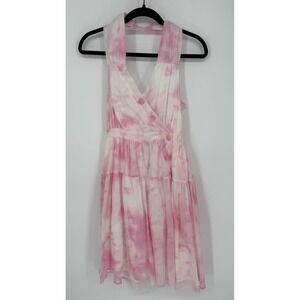 MAX & MOI PARIS PINK WHITE TIE DYE WRAP HALTER TOP MINI DRESS SMALL SIZE‎ 36 NWT
